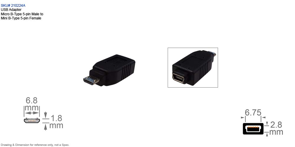 Usb Adapter Micro B Type 5 Pin Male To Mini B Type 5 Pin Female Sku 210224a 5977